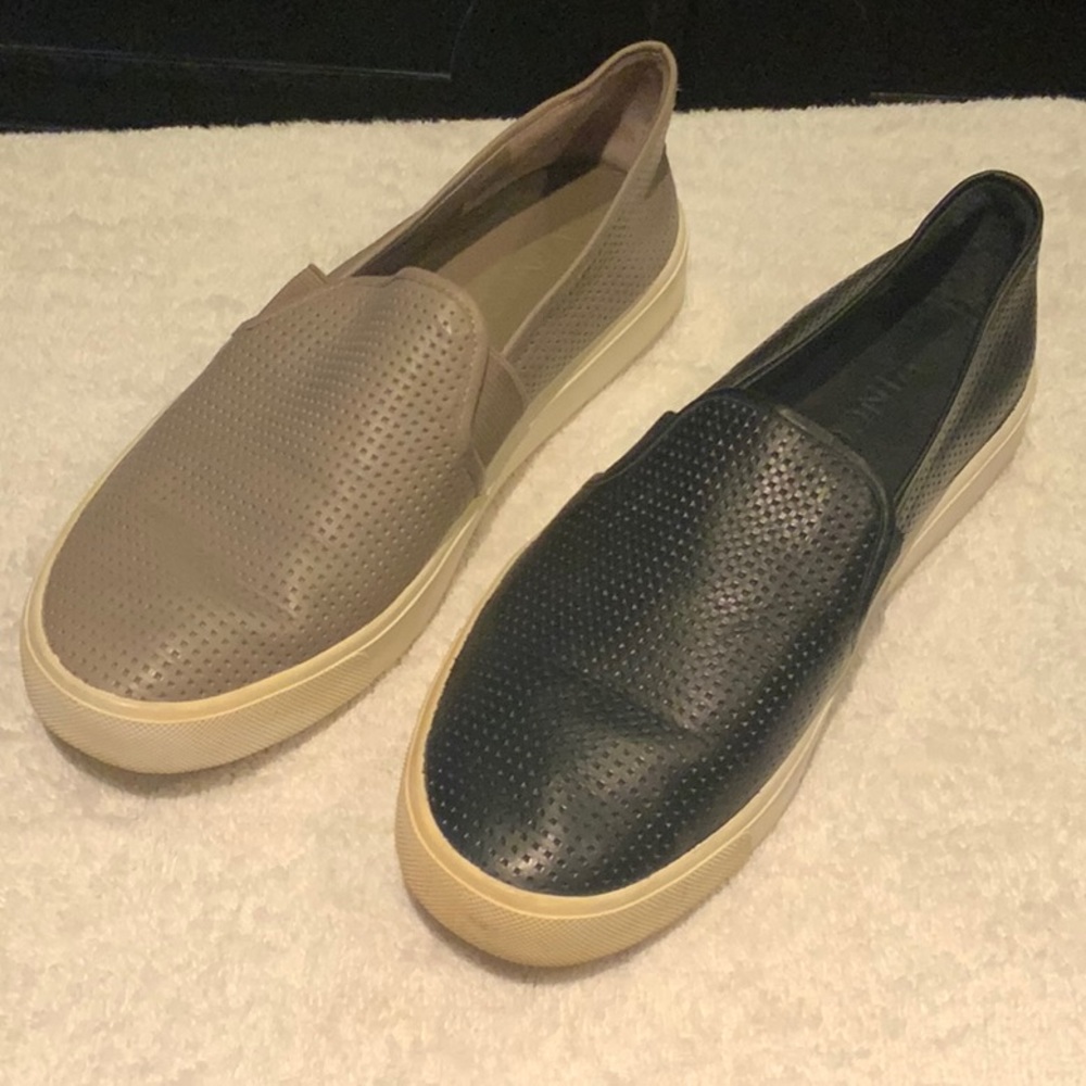 NWOT Vince perforated slip on sneaker shoes in Black and Taupe/Grey both size 8